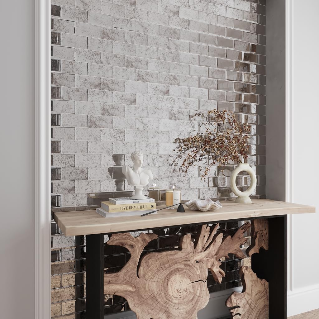 3" x 6" Antique Mirror Glossy and Beveled Glass Subway Tile (5 Sq ft- Box of 40 Sheets)