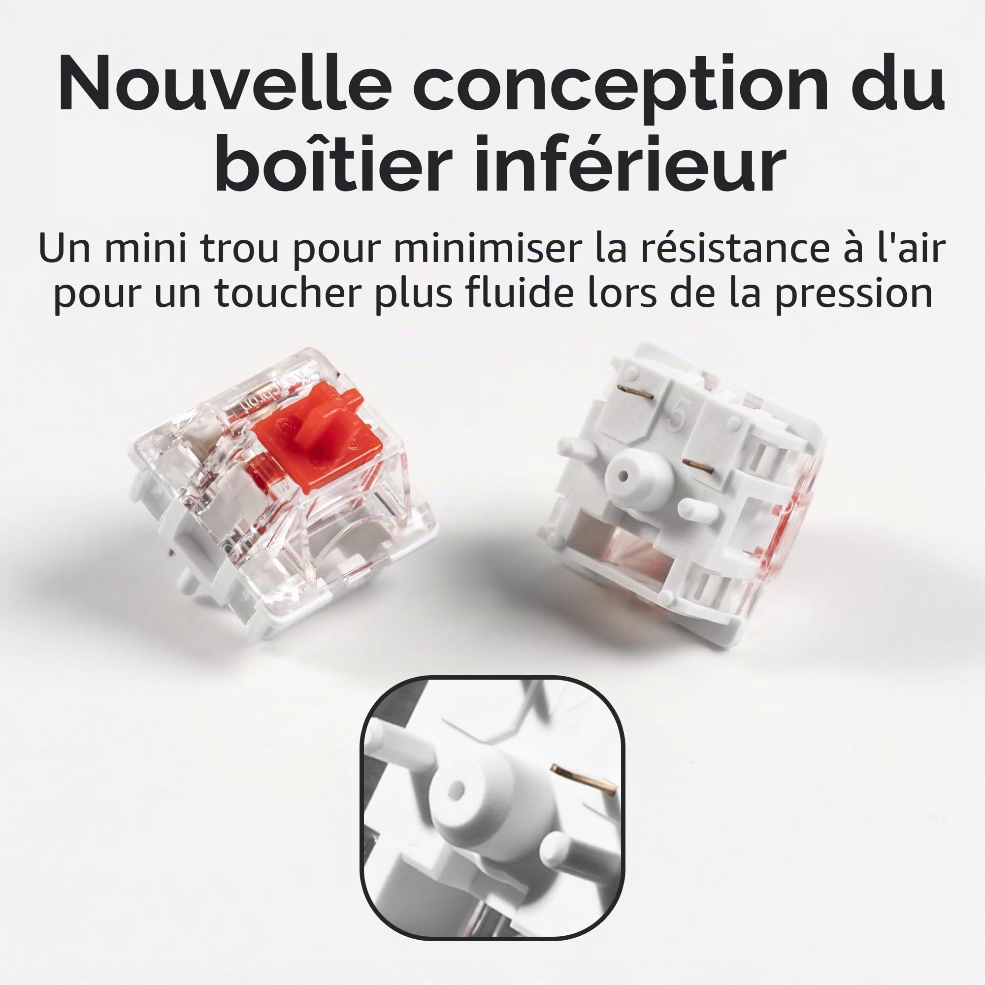 Keychron Super Switch – Lot de 110 commutateurs de clavier mécanique linéaires rouges, pré-lubrifiés en usine, actionnement 45 gf, ressort à double étape, 5 broches, remplaçables à chaud, LED SMD