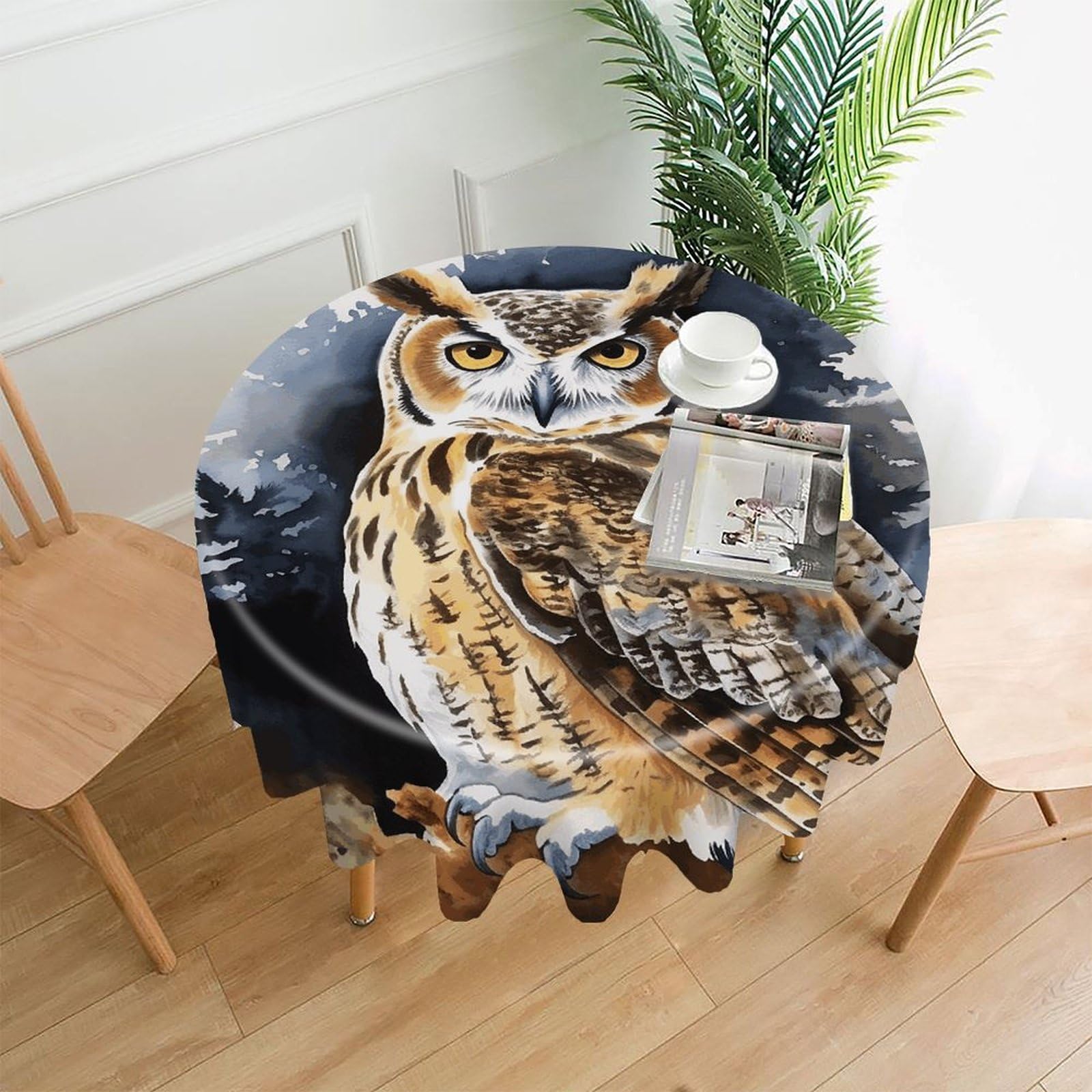 MUSM 60 Inch Owl2 Round Tablecloth Wipeable Washable Table Cover for Kitchen and Dining Room Decorative Table Cloth for Party Holiday Picnic Outdoor