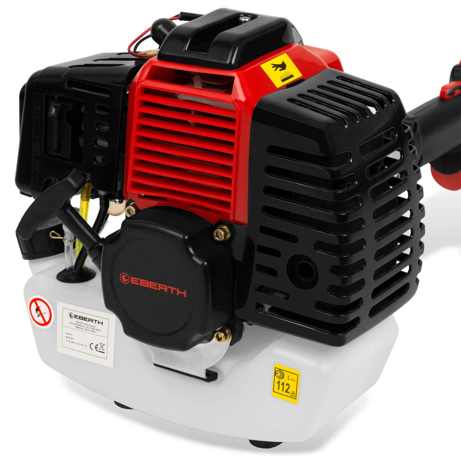 EBERTH Motorsense Freischneider Rasentrimmer Multitool 4in1 Benzin, Tragegurt Inkl., 3PS, 52ccm Hubraum, 2-Takt Motor, Fadenkopf mit Tippautomatik, Dickichtmesser, Heckenschere, Astsäge, Seilzugstart