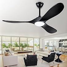 52 Inch Black Ceiling Fans with Lights and Remote,3 Blades Outdoor Wood Propeller Rustic Grey Ceiling Fans,Quiet Noiseless DC Motor,for Farmhouse,Living Room,Bedroom,Indoor