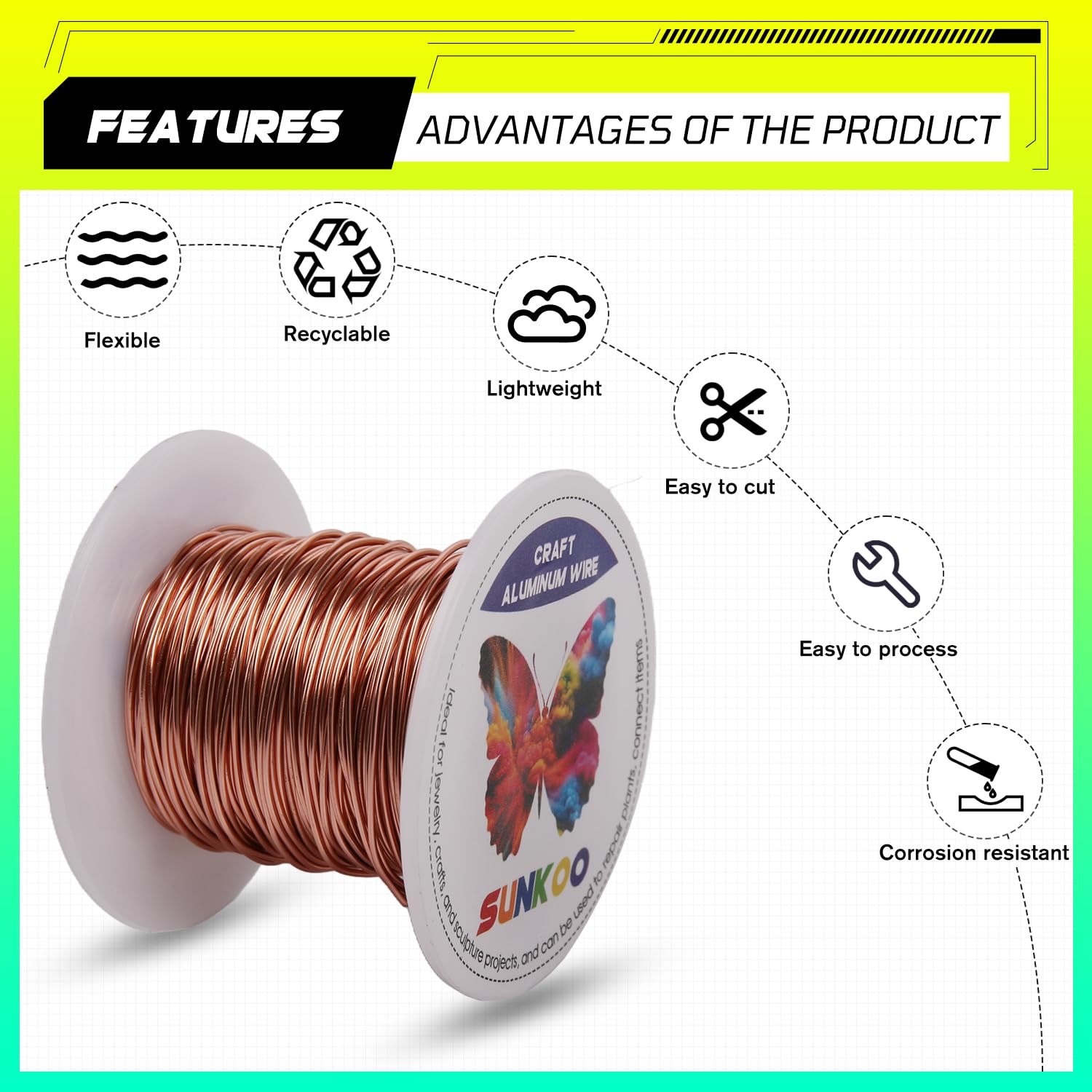 Sunkoo 20 Gauge 0.8mm Champagne Aluminium Craft Wire,98.4Ft Bendable Wire for Jewellery Making Sculpting, Floristry, Armature - Image 4