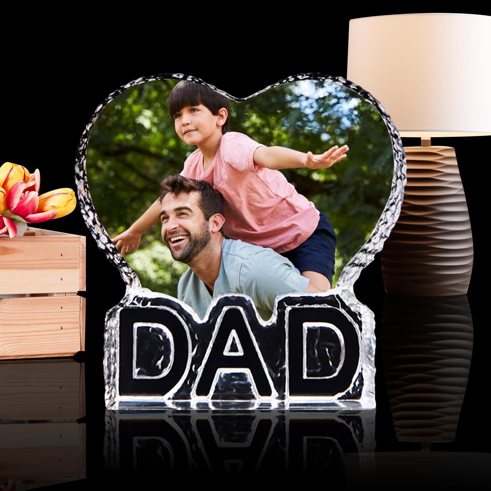 lanleay Customized Dad Gifts Crystal Photo, Fathers Day Dad Gifts from Daughter Son, Birthday Gifts for Papa, Men, Him, Husband, Personalized Unique