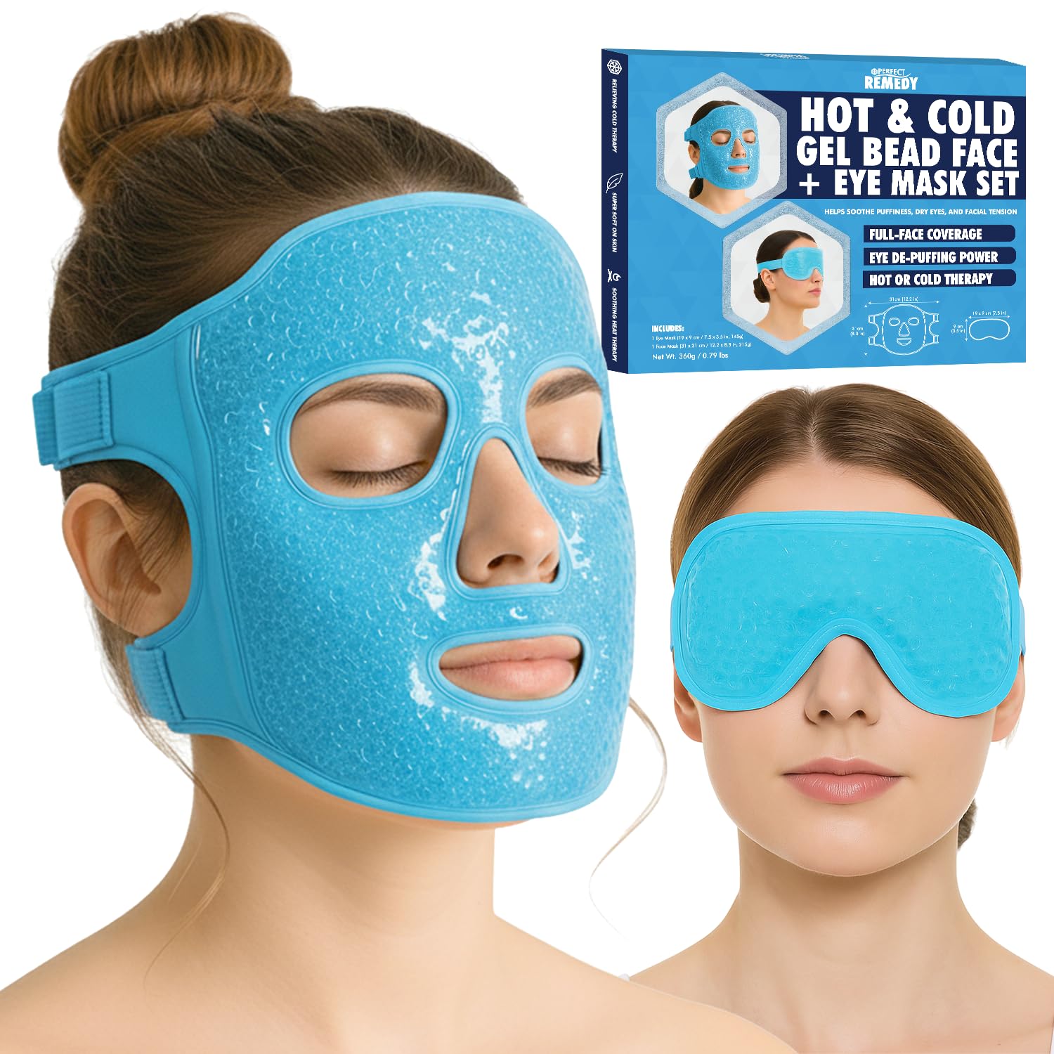 Perfect Remedy Ice Face Mask and Cooling Eye Masks for Puffy Eyes, Versatile Gel Bead Face Ice Pack and Cooling Eye Kit for Overall Facial Tension and
