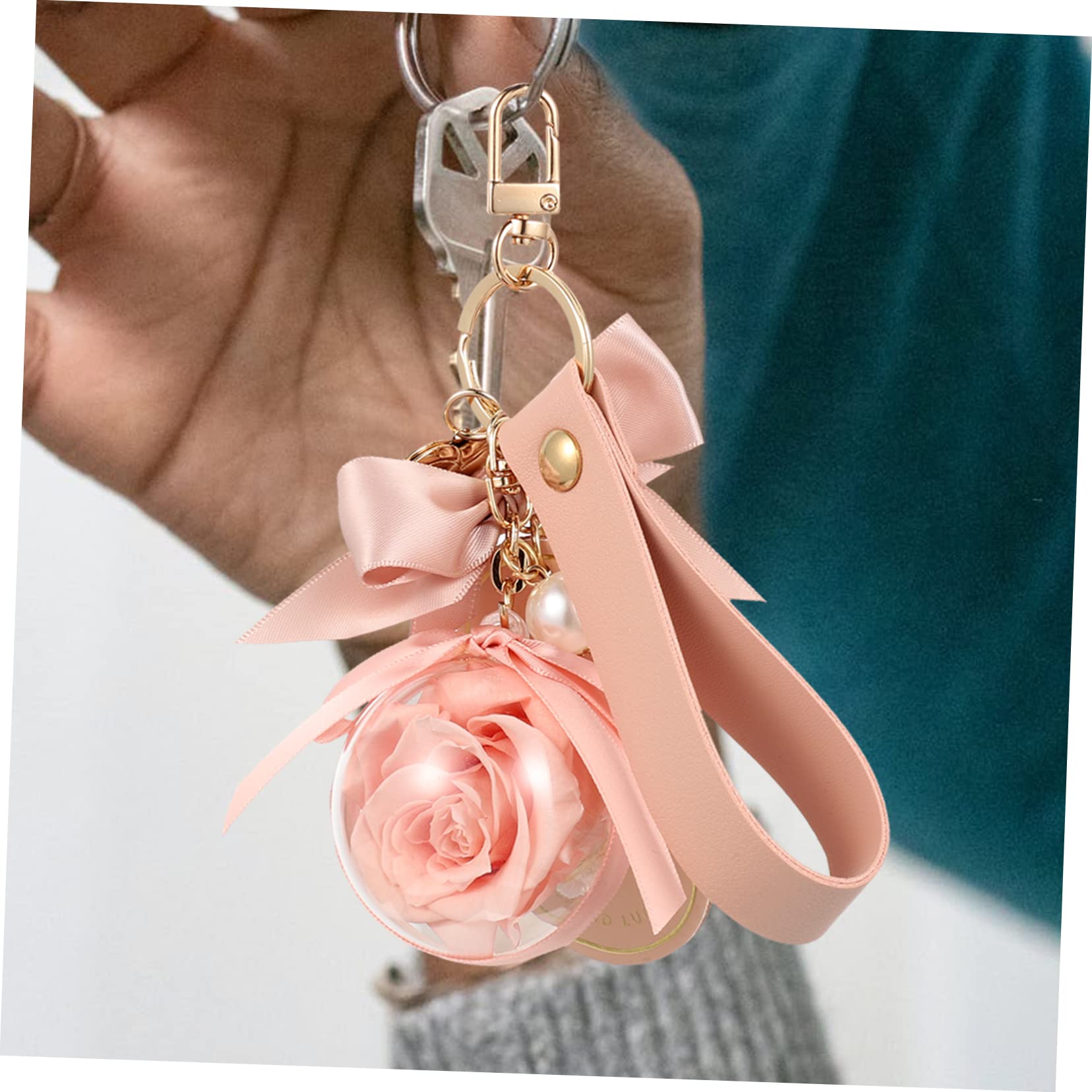 BESPORTBLE Konservierter Blumen-schlüsselanhänger Schlüsselanhänger Für Rucksäcke Zubehör Damen Bastelt Rosen-schlüsselanhänger Schlüsselbund Ewige Rosenkette Leder Rosa