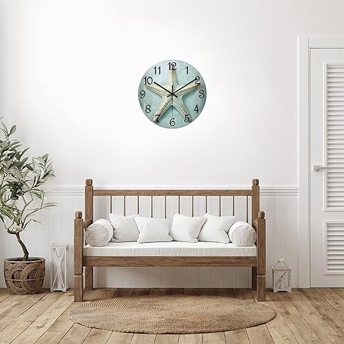 Miniatura 8 de Funlucy Reloj de pared con estrellas de mar, hora del océano, funciona con pilas, silencioso, sin tictac, de PVC, 10 x 10 pulgadas, para decoración