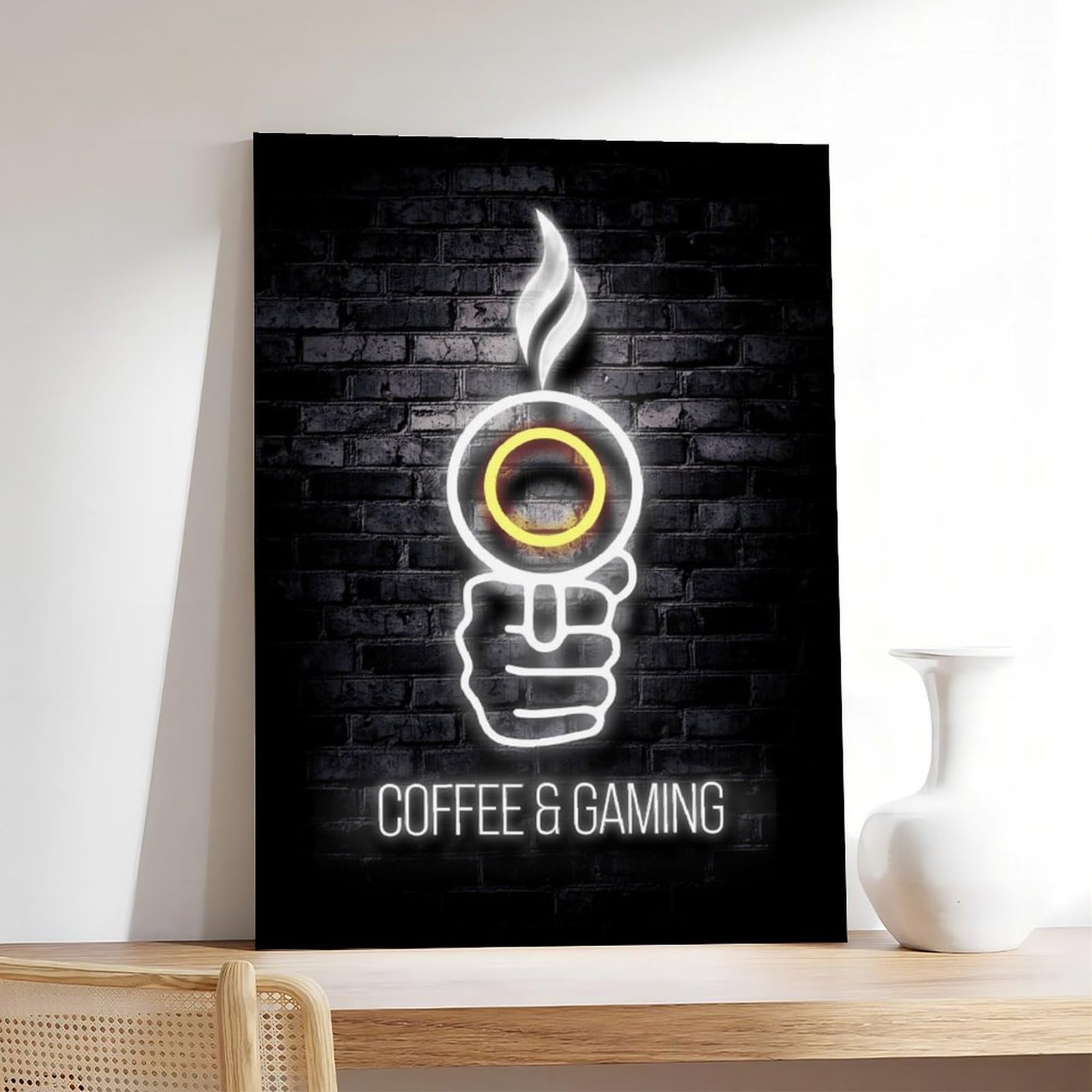 Poster, Motiv: Gaming-Kaffee-Neon-Poster, Druck für Teenager, Jungen, Zimmer, Leinwand, Wandkunst, Leinwand, Gemälde, Druck, 60 x 90 cm