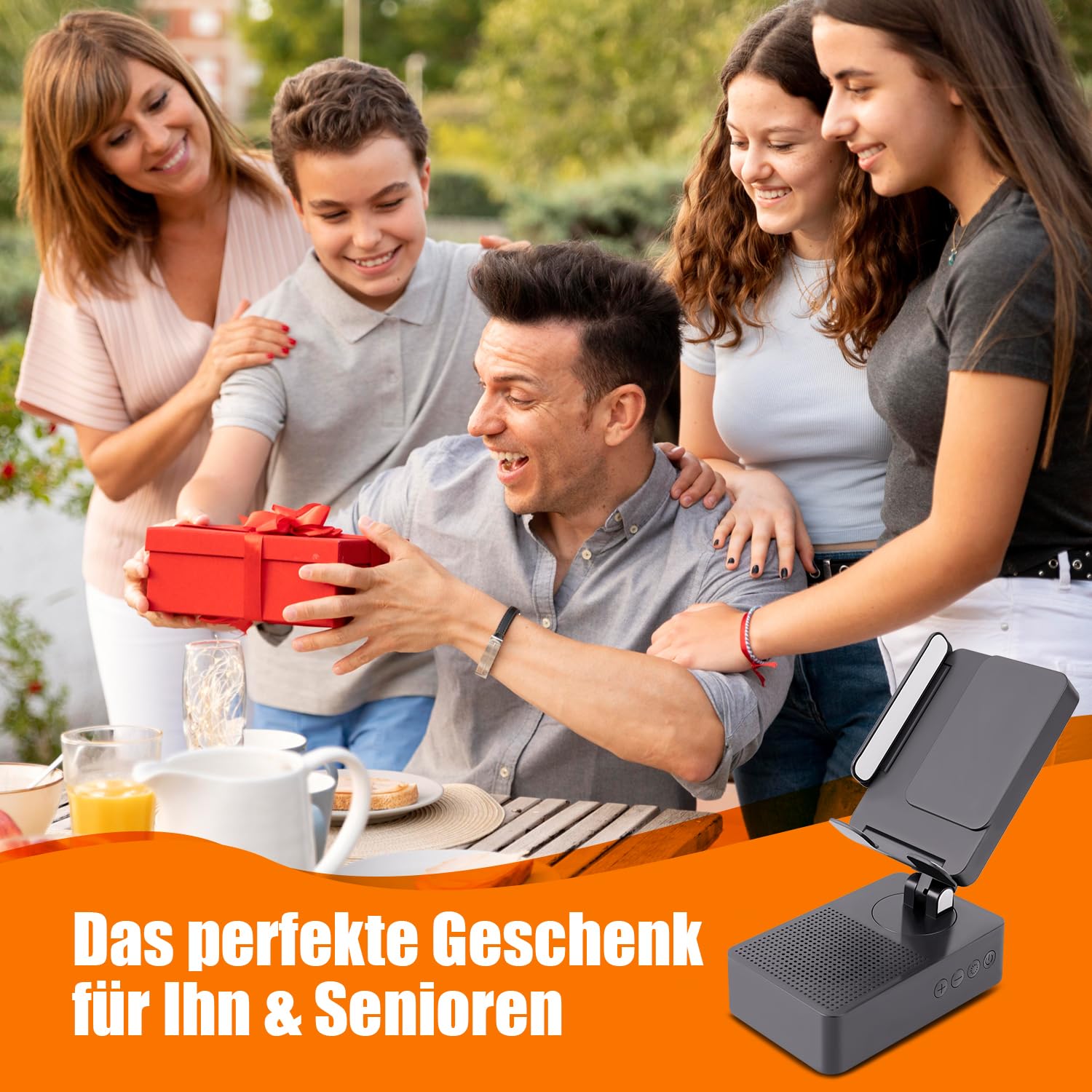 EDUPLINK Altoparlante Bluetooth con supporto per cellulare, induttivo e regolabile a 270°, per smartphone, altoparlante per cucina, ufficio, anziani, regalo per uomini (nero)