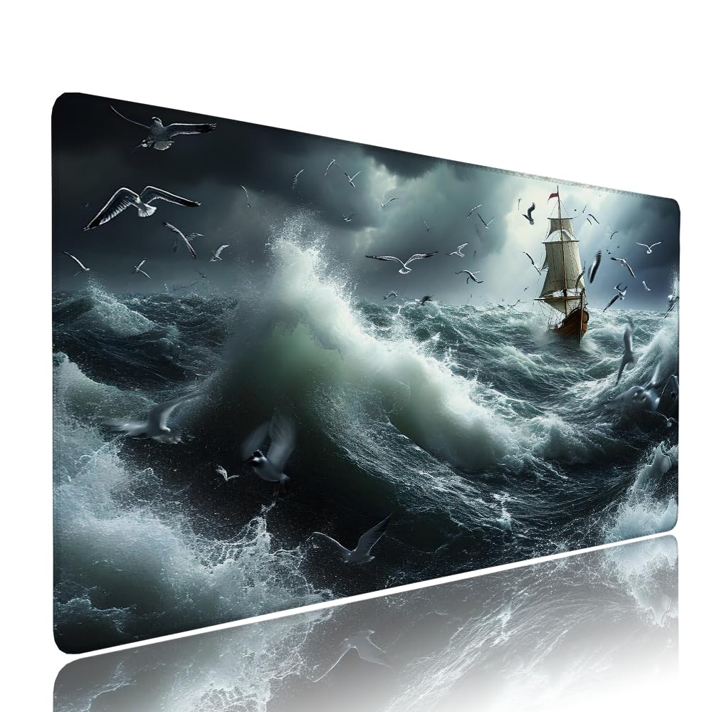 Tappetino Mouse Gaming xxl Accessori Scrivania Ufficio Grigio Barca Grande Tappetino Mouse e Tastiera Sottomano da Scrivania, Gaming Accessori pc 1200x600x3mm Base Antiscivolo, per PC Laptop d-649