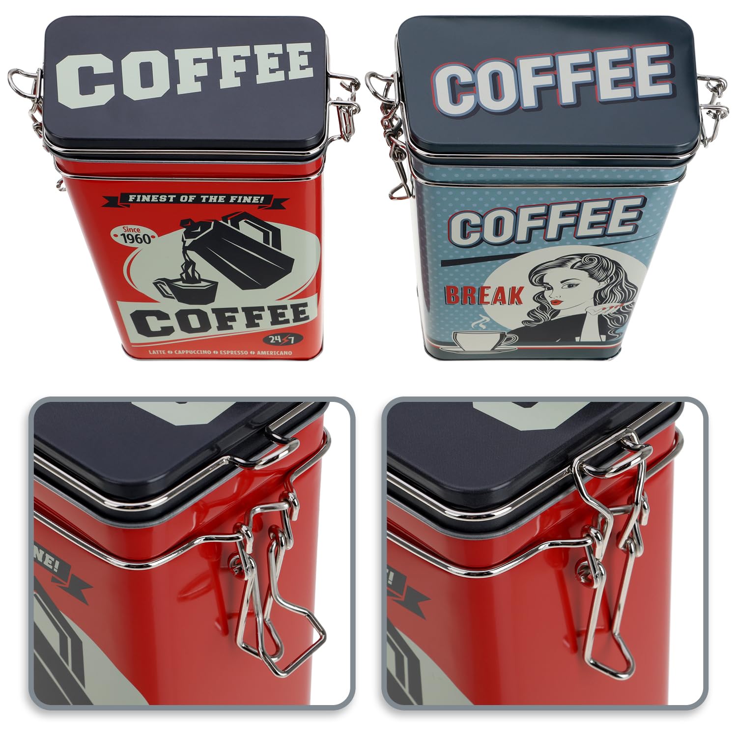 com 4x four® contenitore in metallo, scatola per caffè con coperchio | contenitore in metallo stile retrò per alimenti[assortimento variabile]