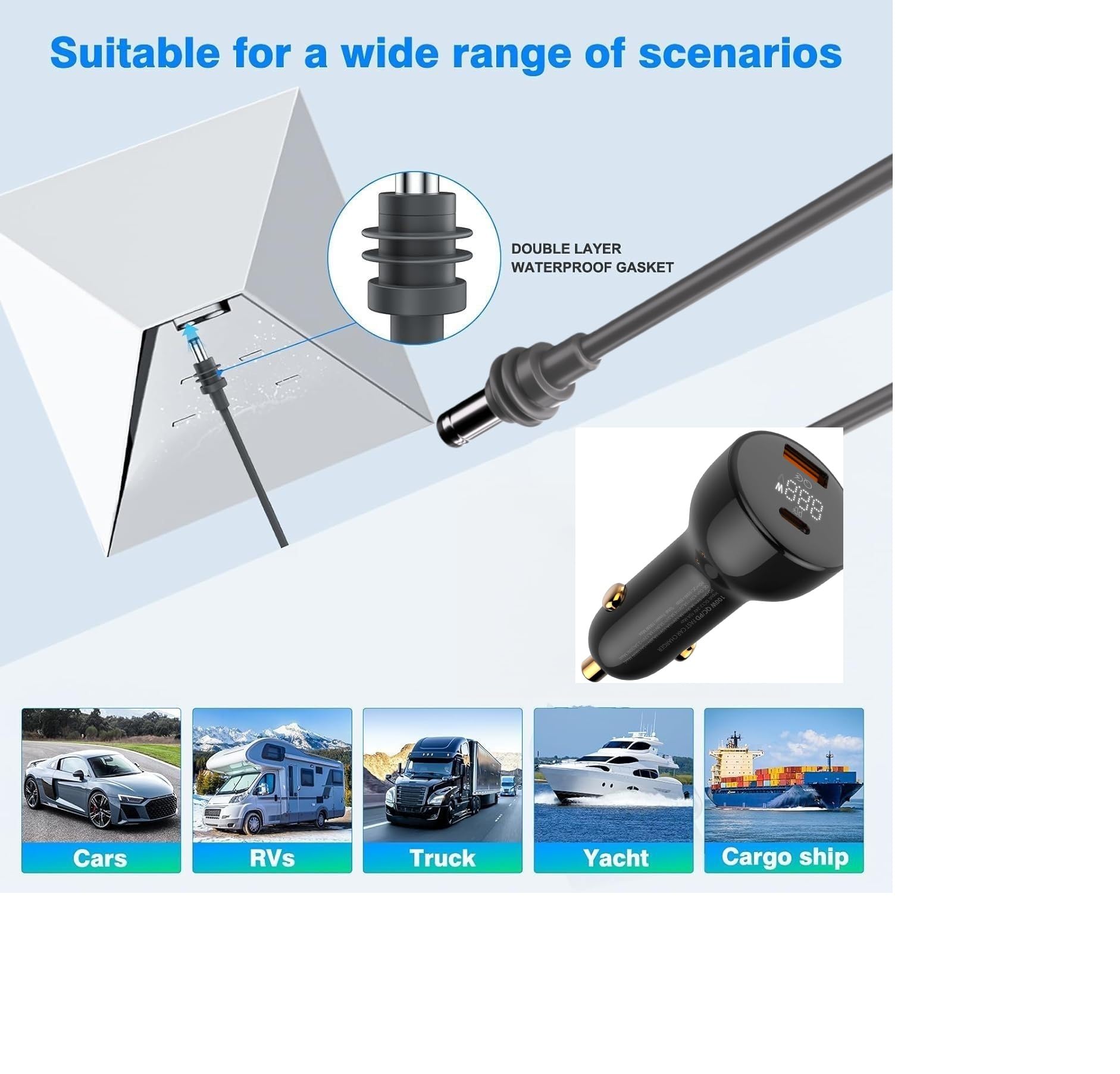 100W USB C caricabatteria da auto adattatore per kit Starlink Mini, alimentazione PD cavo accendisigari DC da 12V 24V per Starlink Mini Dish USB A per la ricarica del telefono