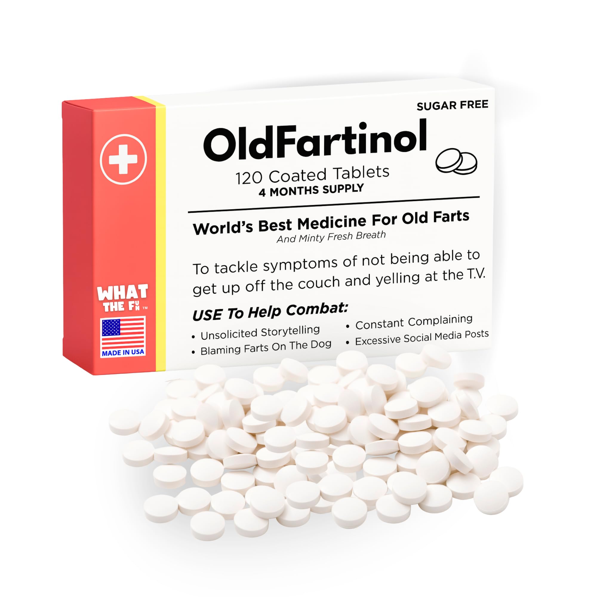 What The Fun Funny Novelty Medicine Box – Old Fart Prescription Prank Gifts (120 Sugar Free Mints Made in USA) Gag Present for Birthdays, Office