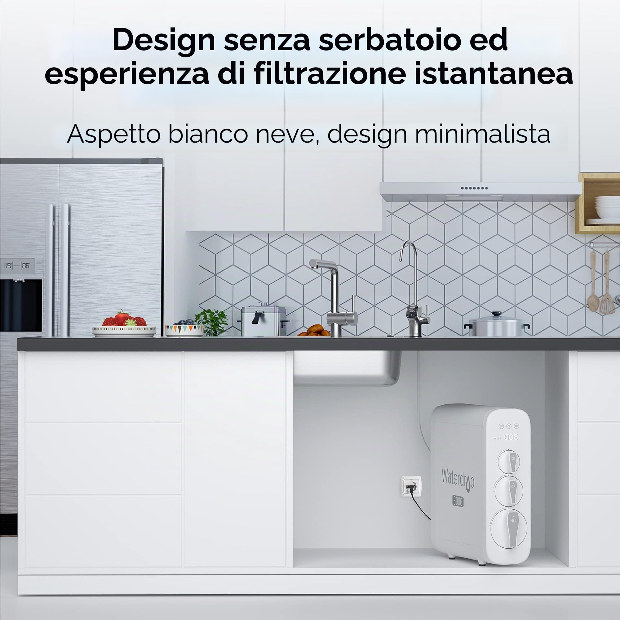 Waterdrop G3P600 Osmosi Inversa Sistema, Certificato NSF/ANSI 58 e 372, Sotto il Lavello, Riduzione dei TDS, 600 GPD, 2:1 da Puro a Scarico, Rubinetto LED Intelligente