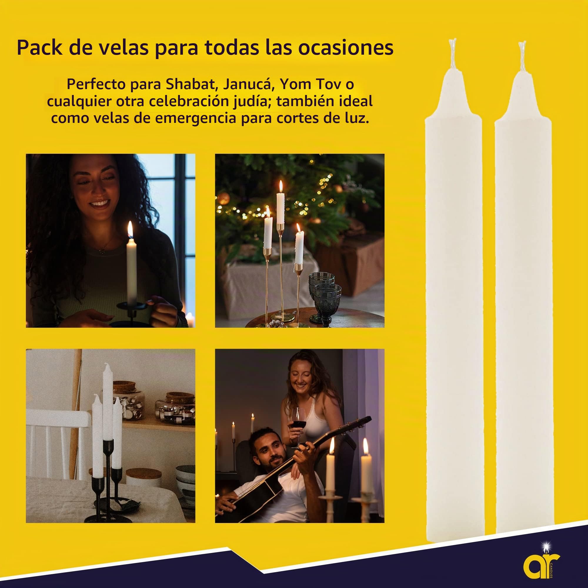 20 Velas Blancas Kosher Para El Hogar Por AR, 10,5 Centímetros