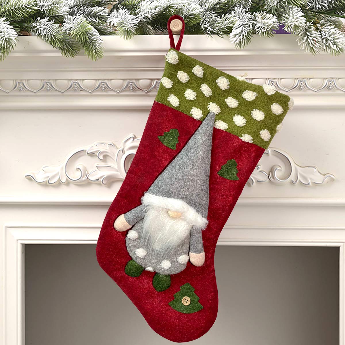Mauts Red 20" Christmas Stocking, Gnomes Christmas Decorations Stocking, Suitable For Gift Box Mantel Decoration Party Christmas. (Red)
