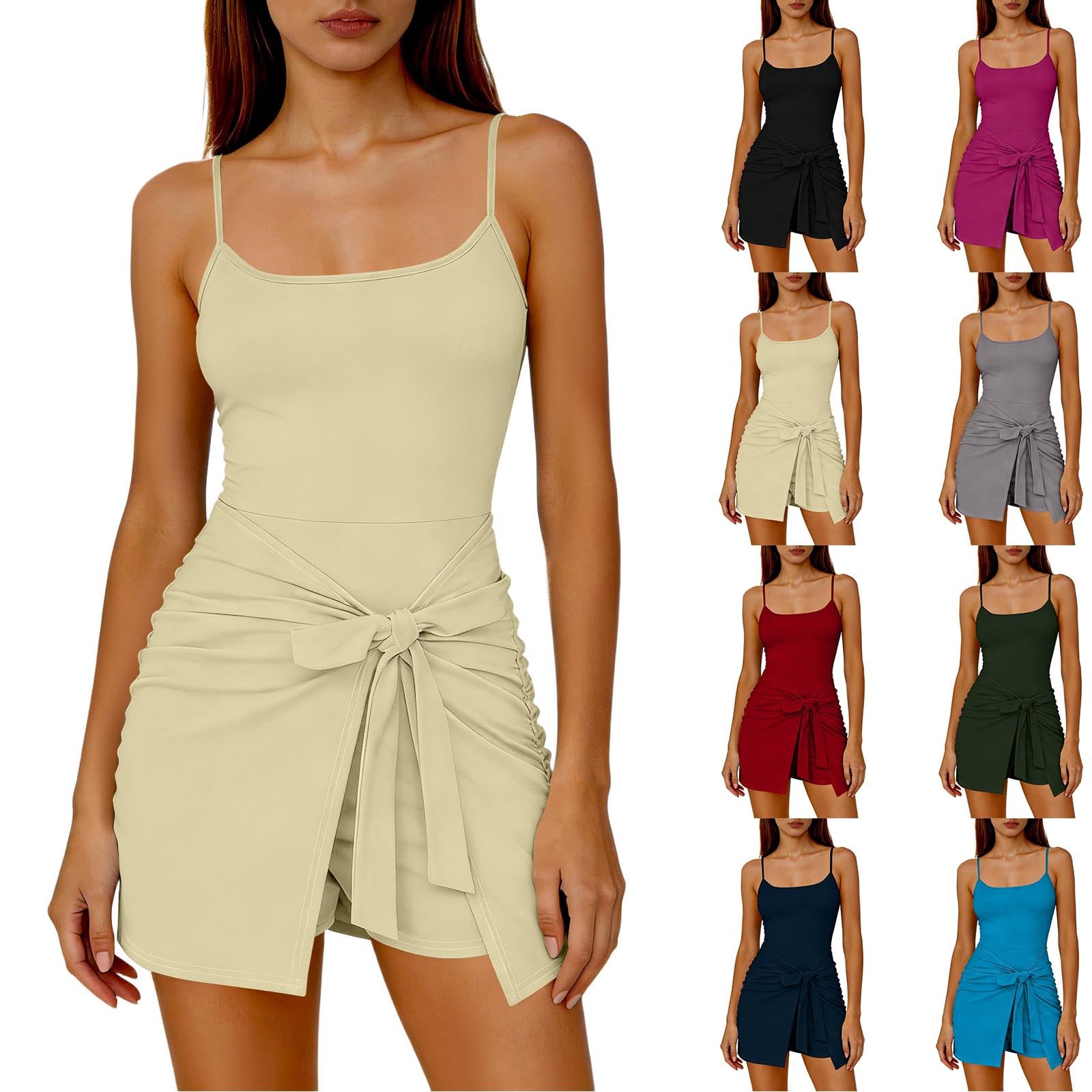 Generisch Tenniskleid Damen Ärmellos Sportkleid mit Integriertem Shorts Golfkleid Sport Tennis Trainingskleid Sexy Sommerkleid Taillenbund Minikleid Sommer Jumpsuit Kleid Weich Tankkleid