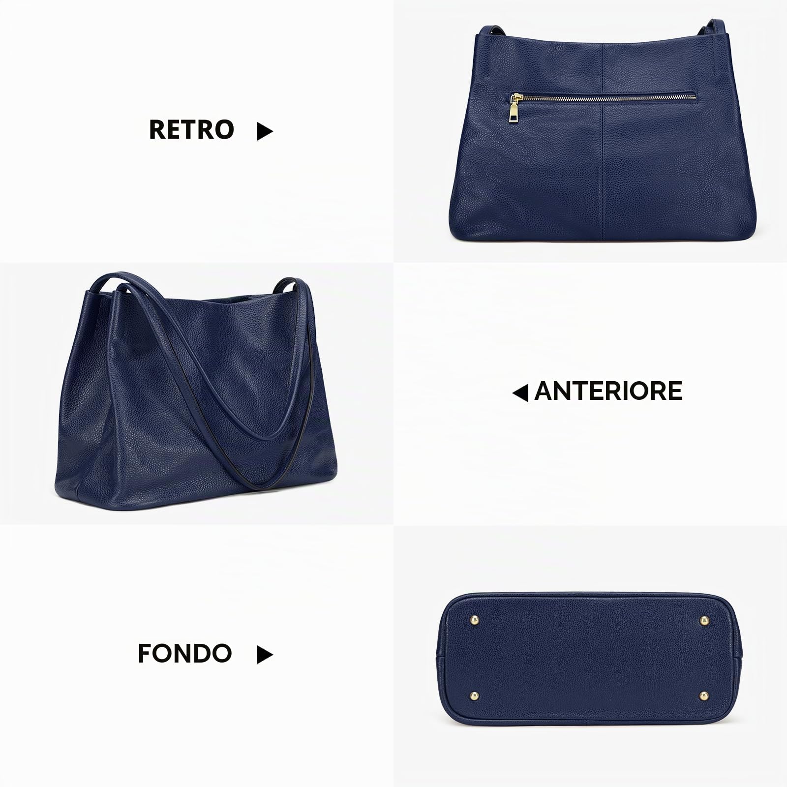 Kattee Borsa larga da donna, in vera pelle, casual, con chiusura magnetica a scatto