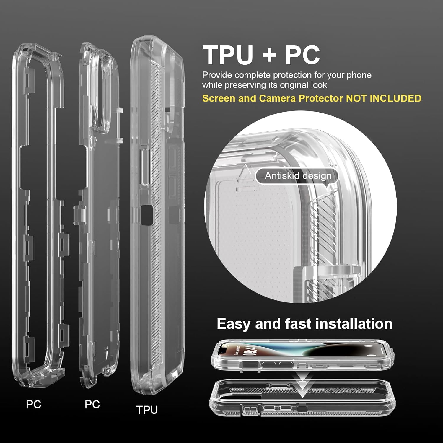 for iPhone 14 Case, Heavy Duty Shockproof Protection Phone Cases, Anti-Drop, Dual Layer Transparent Protective Cover Compatible with iPhone 14, 6.1 inch,Crystal Clear - Image 3