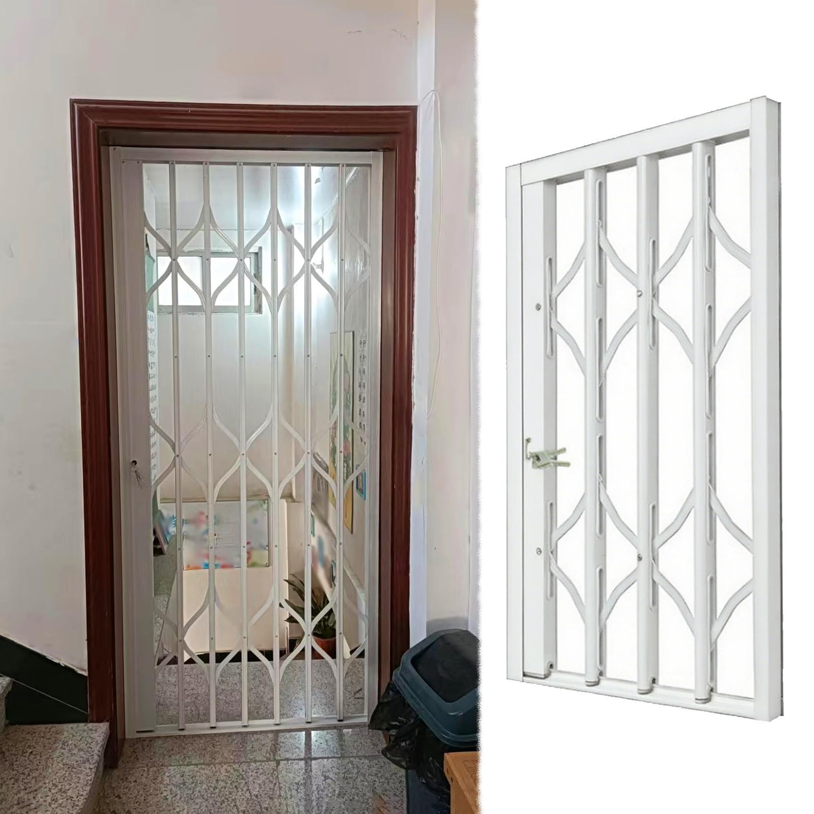Barras de seguridad antirrobo para puertas corredizas para ventanas y balcones, rejillas de empuje y jalar para sótanos y cobertizos (90 x 70 cm)