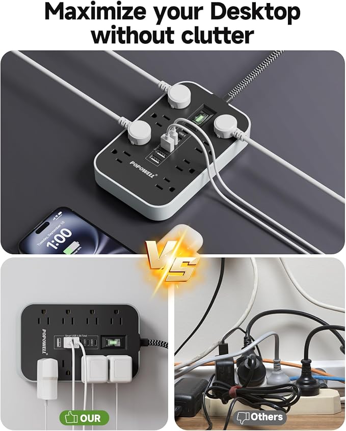 Power Strip Surge Protector 5FT 8 Tomas y 6 Puertos USB miniatura 8