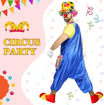 JaGely 7 Pcs Clown Costume Set, Rainbow Wig Hat Nose Bow Tie Gloves Shoes
