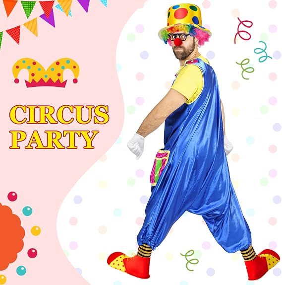 JaGely 7 Pcs Clown Costume Set, Rainbow Wig Hat Nose Bow Tie Gloves Shoes