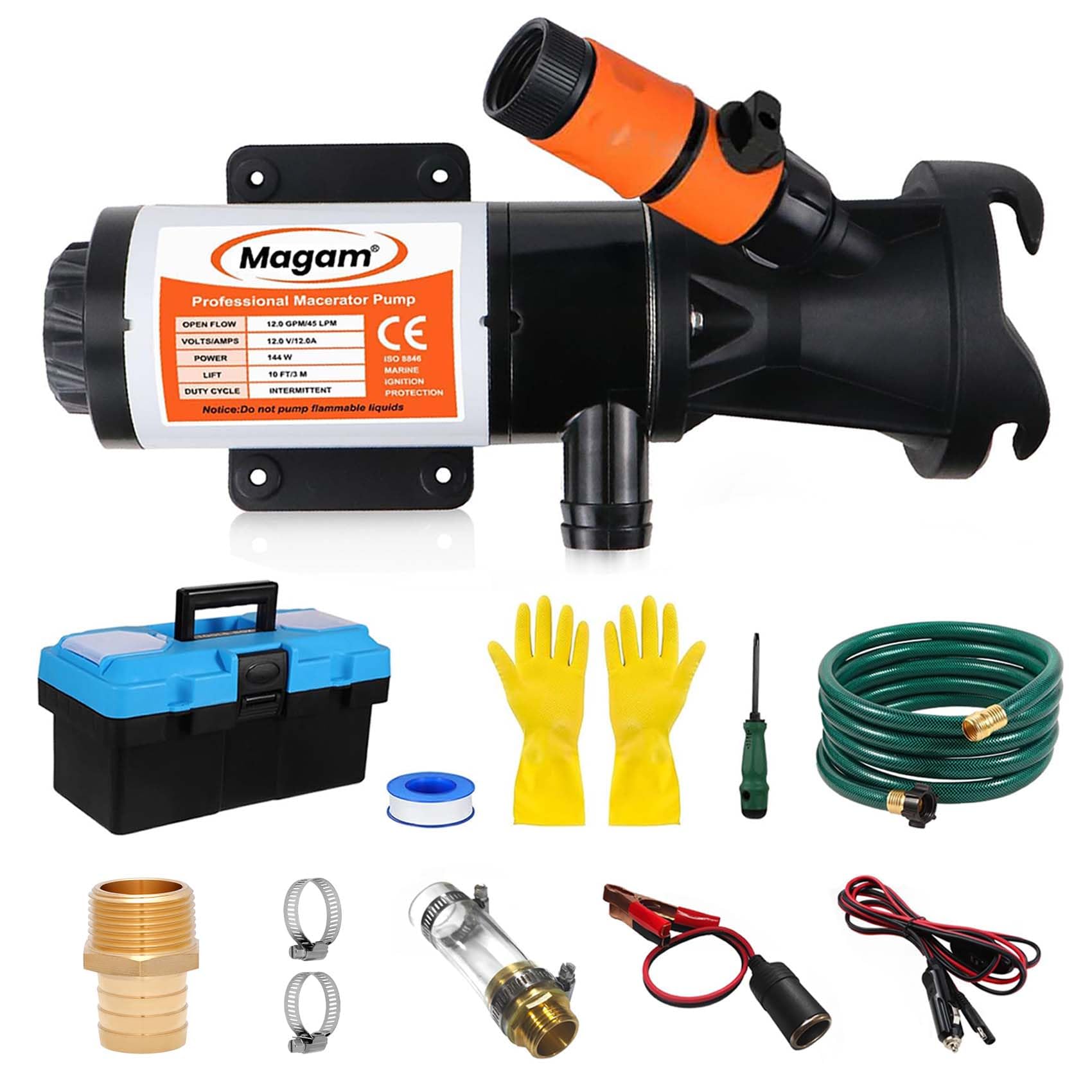 RV Macerator Pump 12V, 12GPM Quick Release Sewer Pump for RV, Boat &amp; Camper
