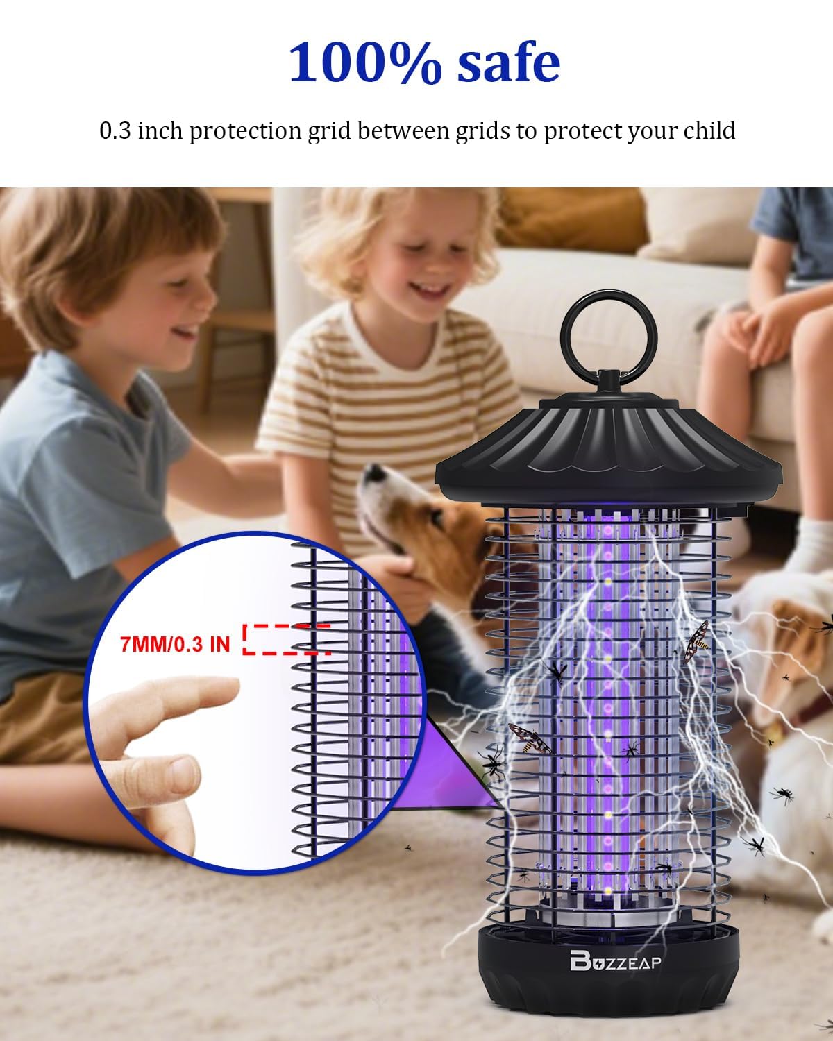 Lámpara Antimosquitos - Alta Eficiencia 3800V 15W UV Mata Mosquitos Eléctrico, Silenciosa y sin Químicos, IPX4 Impermeable, para Interior y Exterior, Cobertura 150-200m²