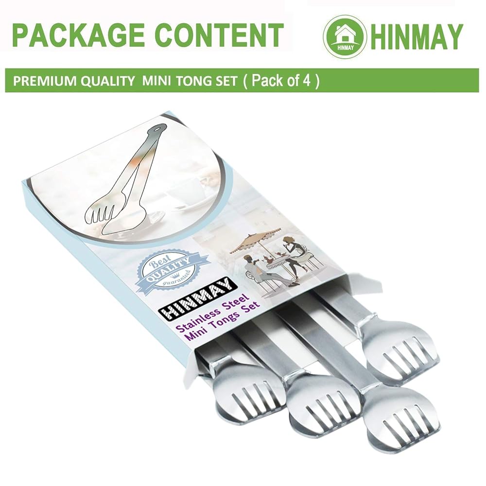 HINMAY 6-Inch Stainless Steel Mini Tongs Set of 4 - Brushed Finish for Appetizers & More - Image 4