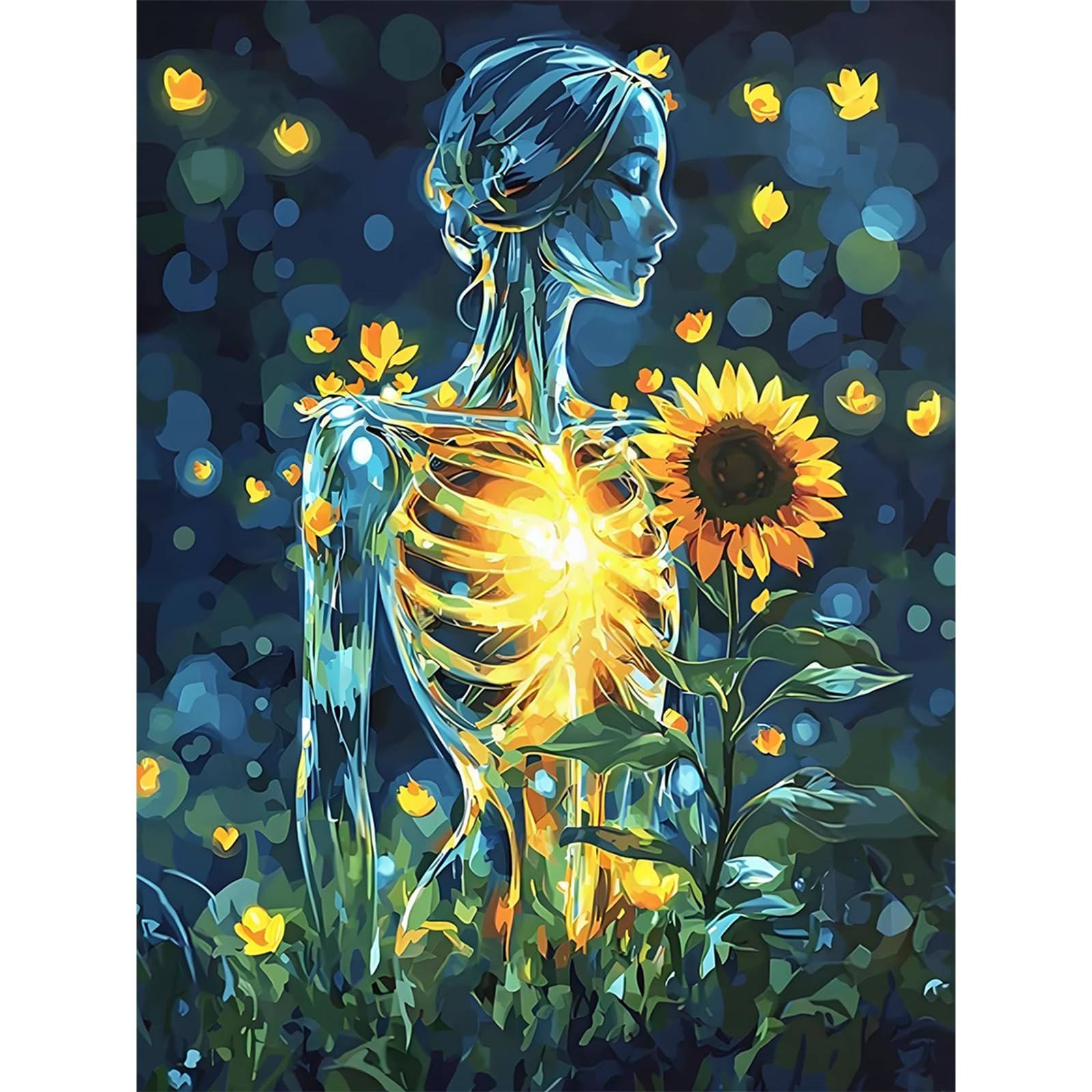 Skull Diamond Art Kits, 5D Sunflower Diamond Painting for Adults, DIY Flowers Full Round Drill Gem Kits for Gift Home Wall Decor 12x16 Inch