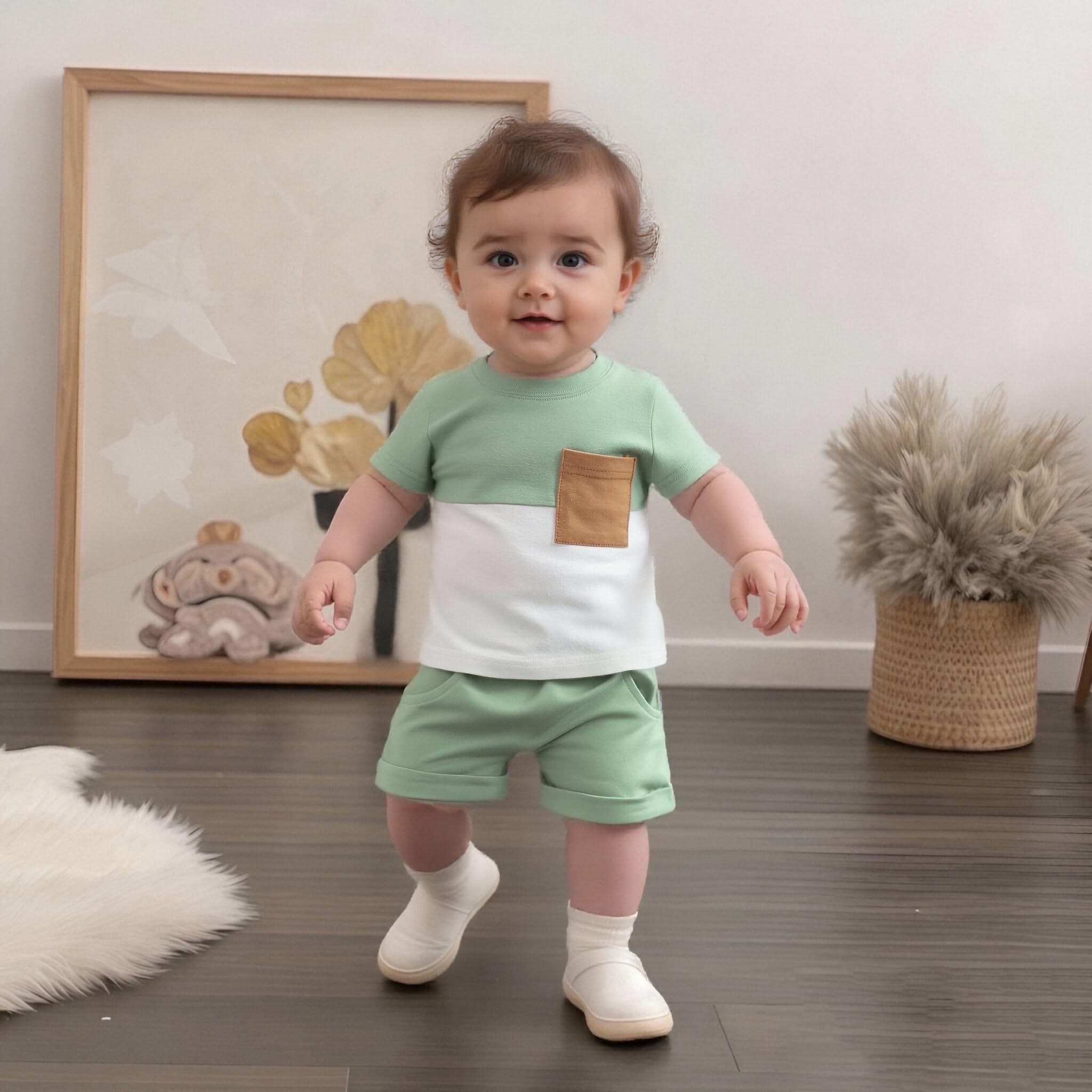 Conjunto de ropa de verano para bebé y niño, camiseta con bloques de color, pantalones cortos, ropa de tablero de ajedrez para niños de 6, 12, 18, 24 meses