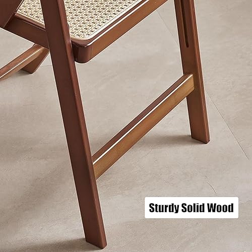 Miniatura 8 de KISKIS Sillas plegables de ratán de madera, portátil, ahorro de espacio, silla de comedor para balcón, sala de estar, con asiento elástico de malla