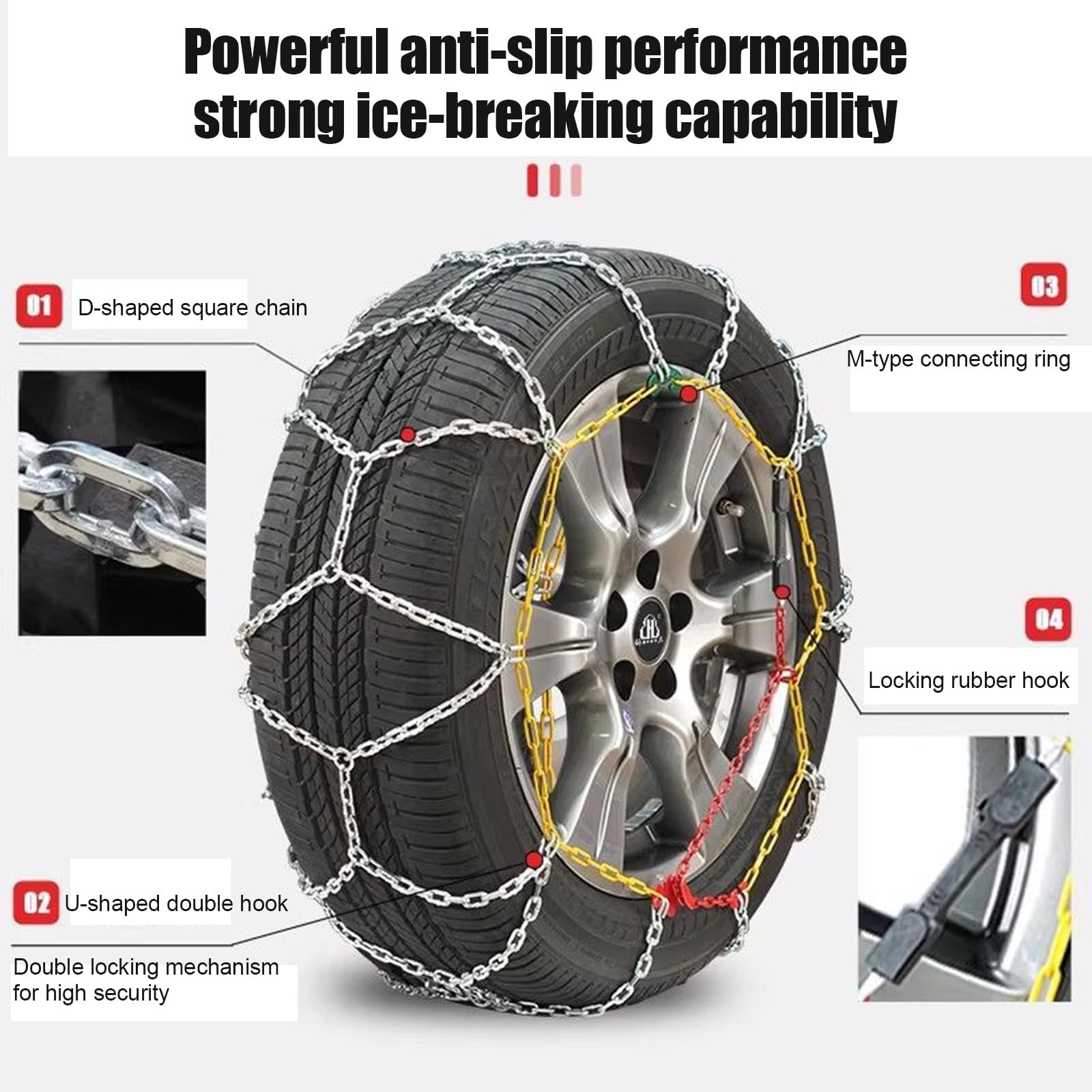 2x Cadenas de Nieve for Coche - Cadenas for Autos - Máximo Agarre y Montaje Fácil - Cadenas Metálicas for Nieve - for coches Barro Arena Nieve Hielo(166/55R14)