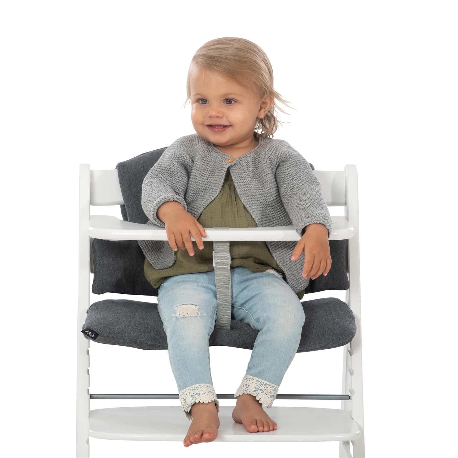 hauck Highchair Pad Select, Charcoal - Hochstuhl Sitzkissen Kompatibel mit Alpha+, Beta+, Arketa Holzhochstuhl, 6-36 Monate, Anti-Rutsch, Doppelte Polsterung, Einfache Befestigung