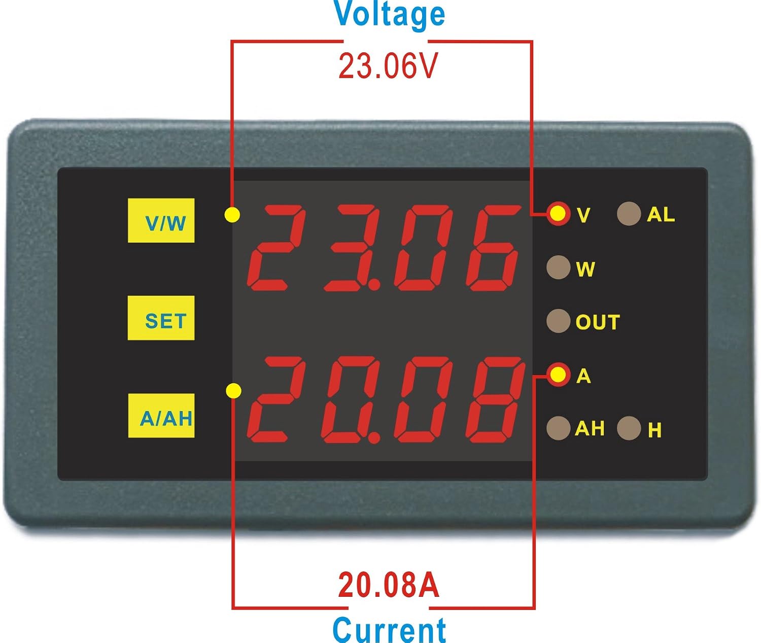 AILI® Programmable Digital Dual Display 90V 400A Combo Meter Voltage Amp Current Power Ah Hour Meter