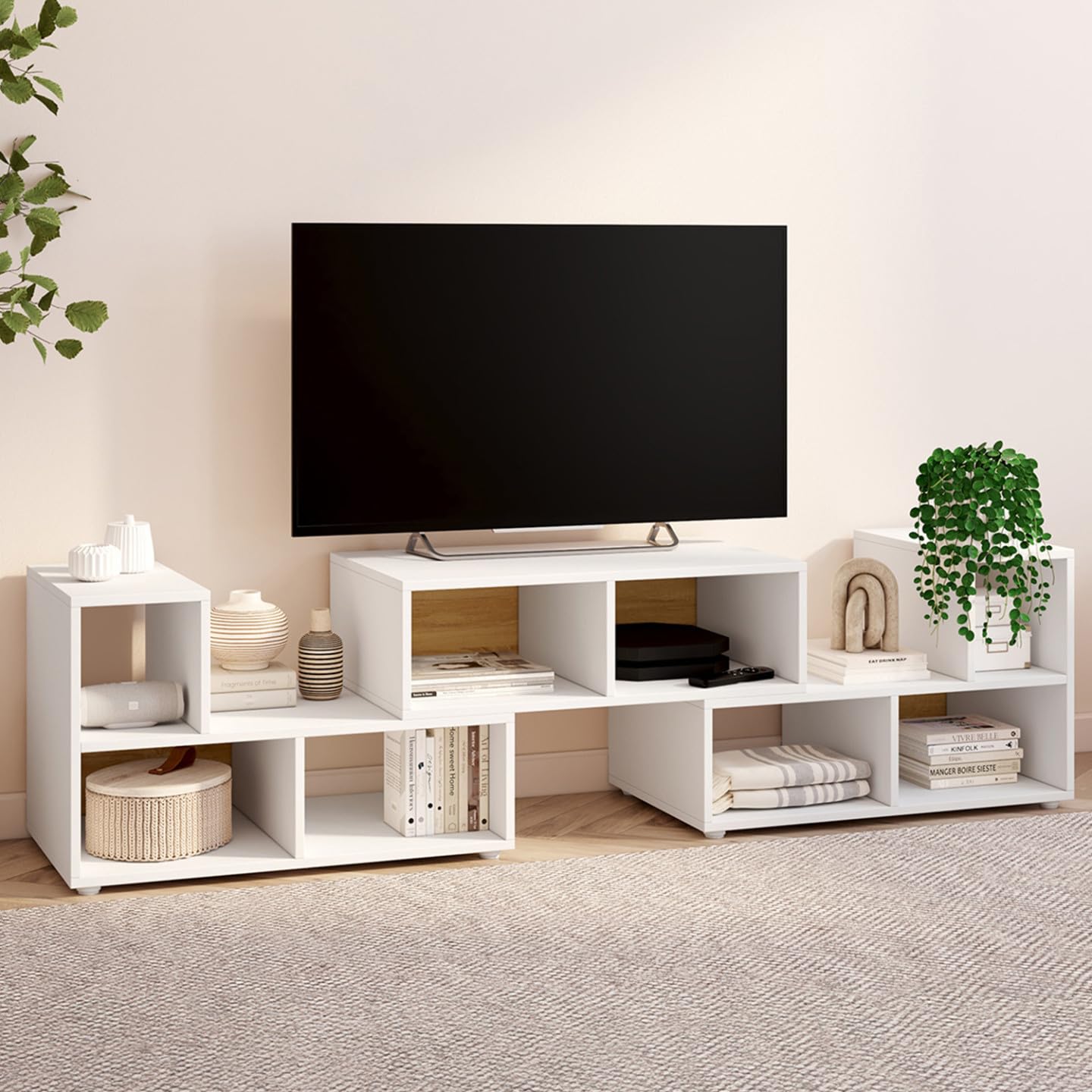 IDMarket - Meuble TV combiné 3 pièces modulables Leonard 140-205x30x43 cm