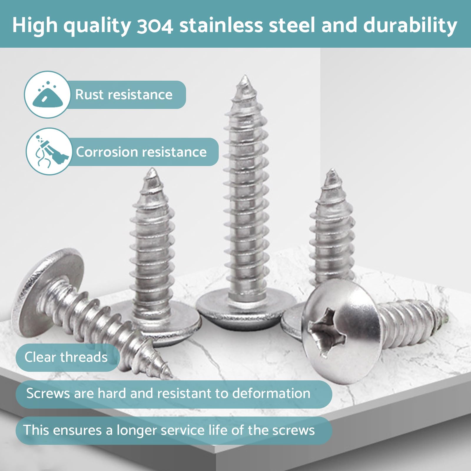 BACSHBY 20 Pcs M5x60mm Self-Tapping Wood Screws Stainless Steel Mushroom Head Set Sheet Metal Nails Full Thread Silver Furniture Machinery Screws - Image 4