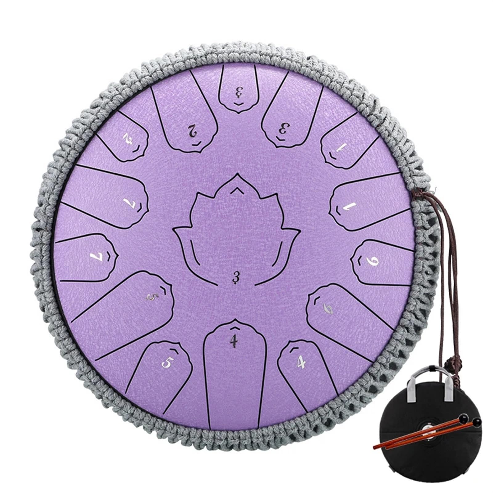 Tamburo Handpan Tamburo in Acciaio con Lingua 14 Pollici 15 Note C Tamburo etereo 13 Pollici 15 Note Strumento Musicale a percussione Handpan (Viola 13 Pollici)