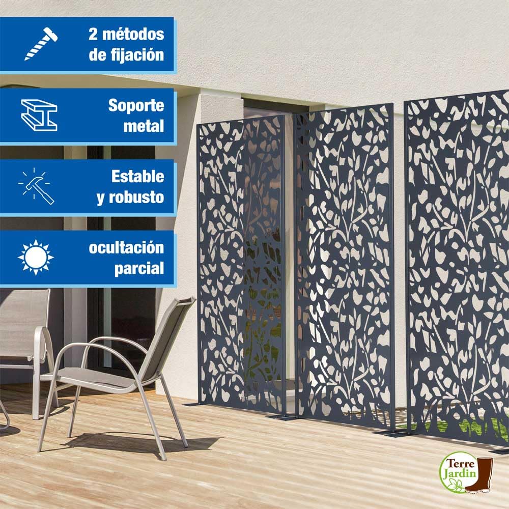 TERRE JARDIN - Panel Decorativo Exterior, 160 x 60 cm, de Metal - Celosía Decorativa Jardín, Terraza, Balcón, Motivo Vegetal, Floral - Panel Opaco, Separador de Ambientes, Ideal Plantas Trepadoras