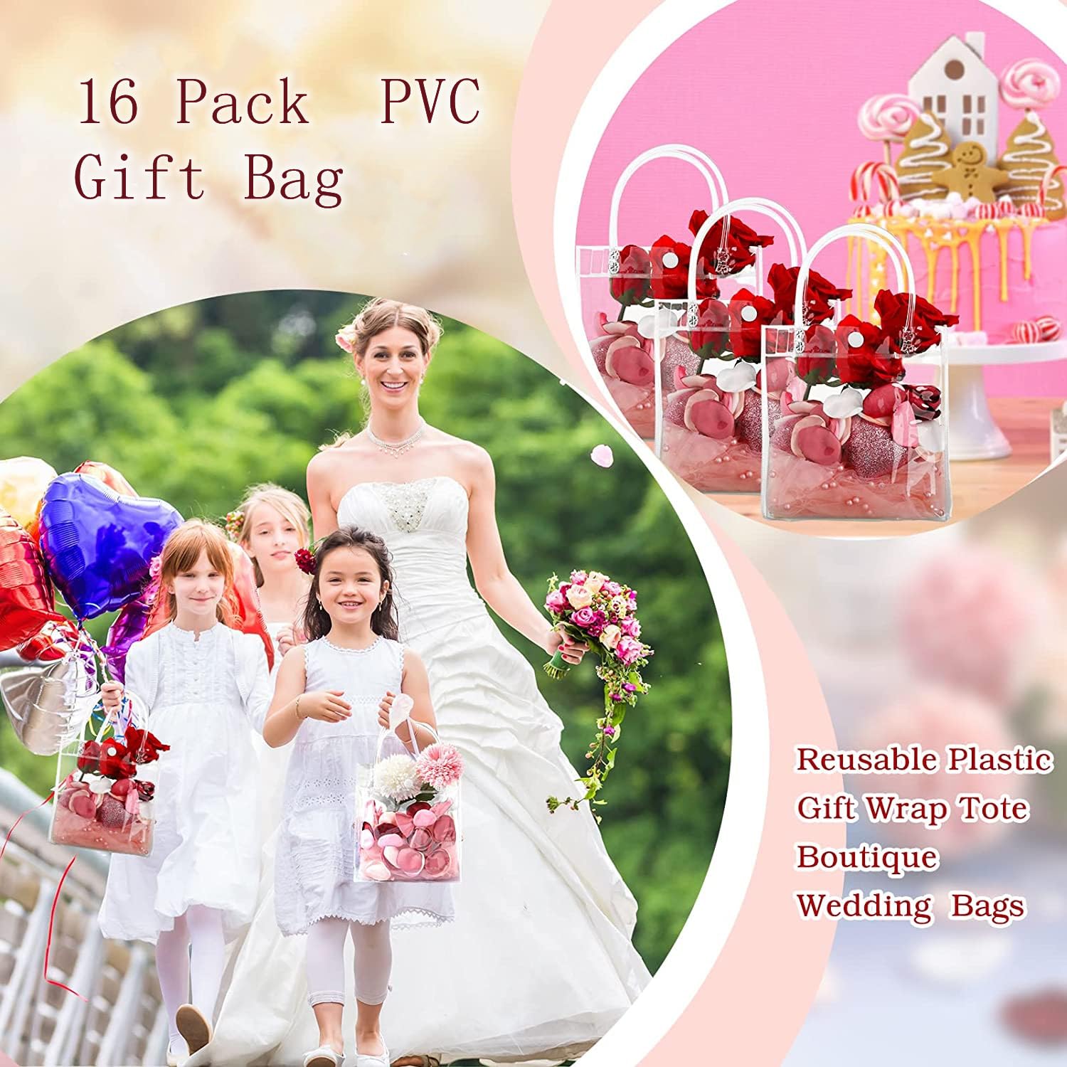 5Pcs Reusable Clear Pvc Plastic Tote Bags With Handles For Gifts - View #6