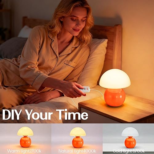 Miniatura 6 de Lámpara Pequeña de Hongo, Lámparas de Mesa de Noche con Enchufe USB con Bombilla LED Regulable de 3 Temperaturas, Decoración del Hogar Estética