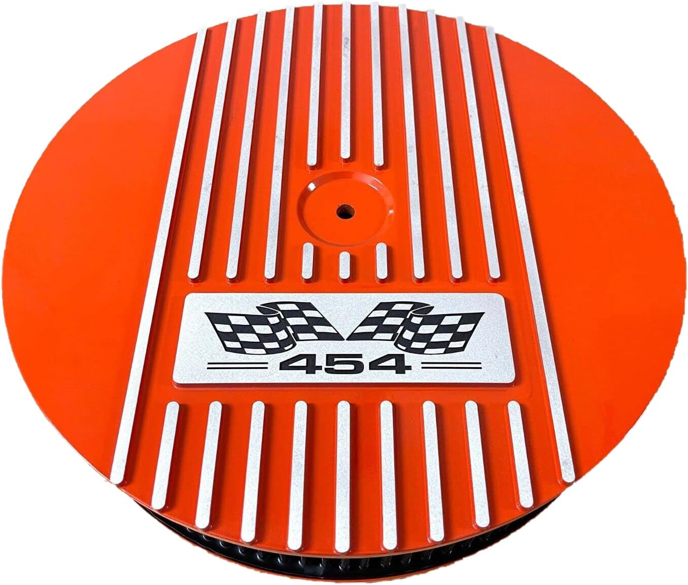 454 Big Block Chevy Finned Orange Valve Covers & 13" Air Cleaner Kit