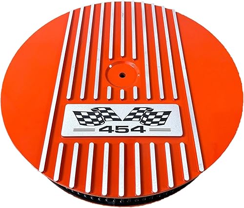 Miniatura 6 de 454 Cubiertas de válvula naranja con aletas para Chevy Big Block y kit de filtro de aire de 13 pulgadas