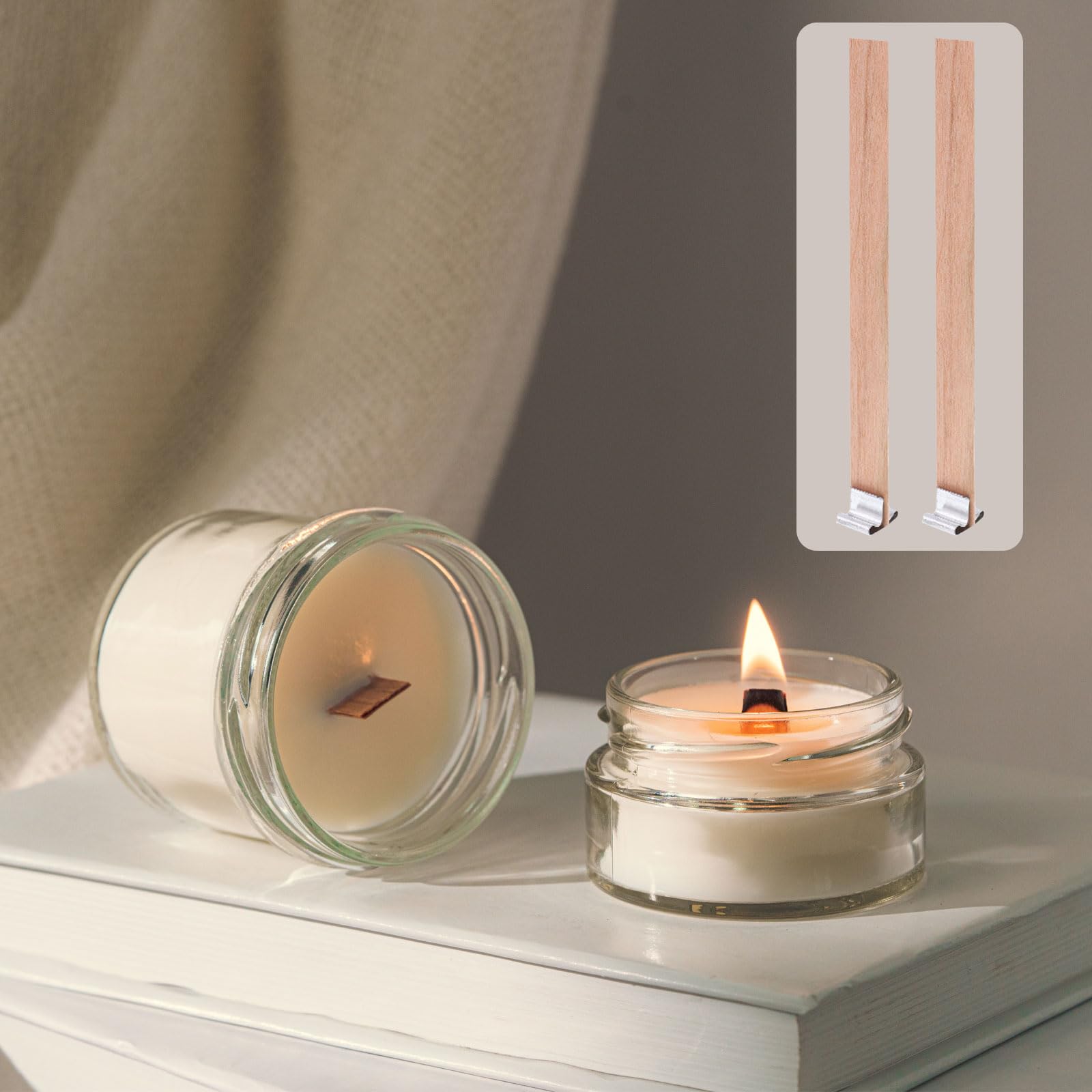 100 Stoppini Per Candele In Legno + 50 Basi - Naturali Ed Ecologici Per Candele Fai Da Te | Tagliabili - Foto 3