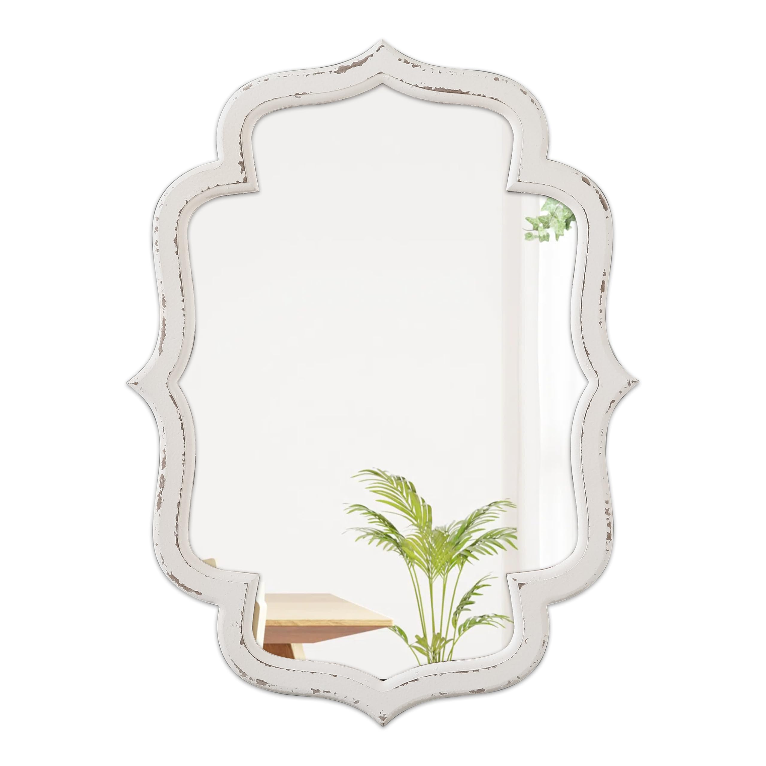 Sintosin Espejos Decorativos de Pared Rústico Blanco 45 x 60 cm, Vintage Espejo Ovalado con Marco de Madera, Espejo Pared para Salón, Recibidor, Dormitorio