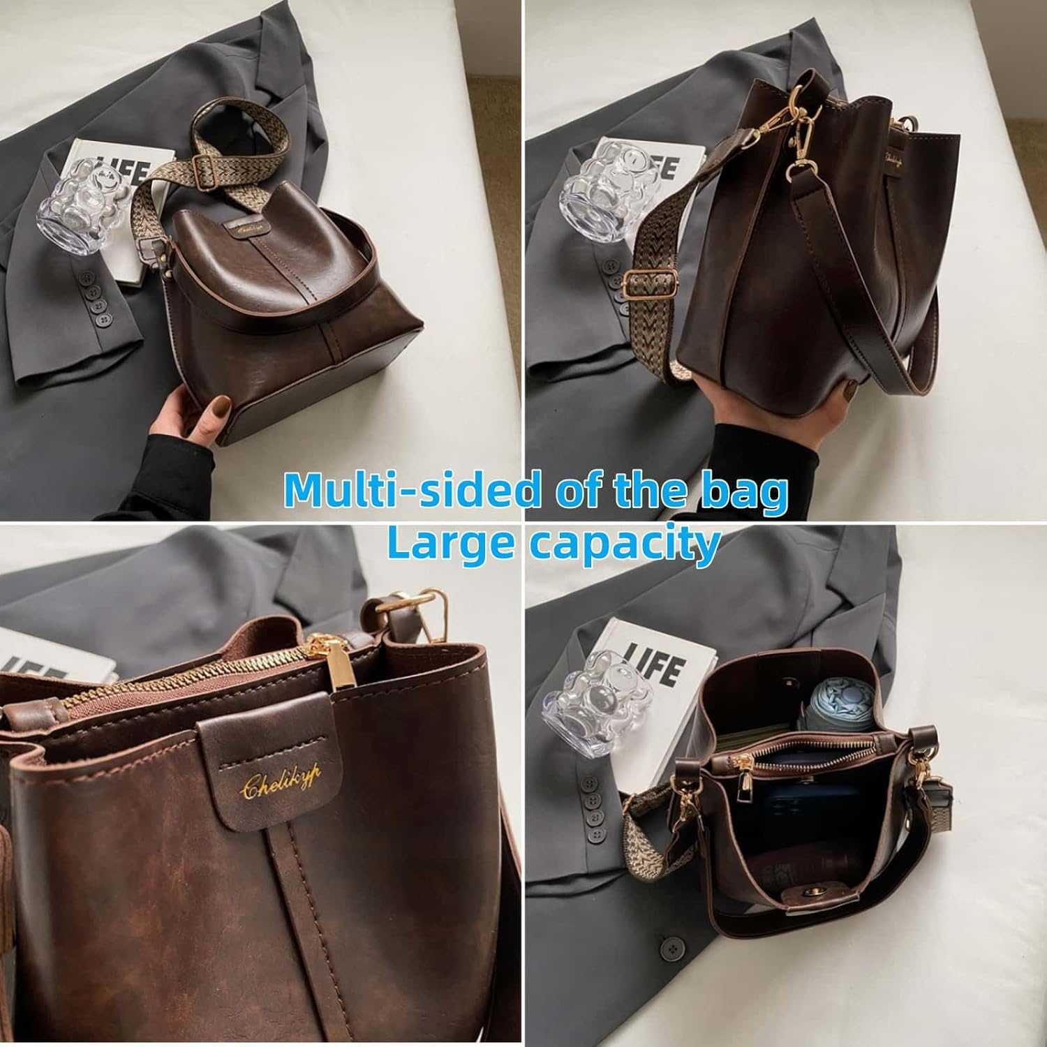 Crossbody Bags Purse for Women Trendy Vintage Travel Shoulder Bucket Bag Handbag Large Capacity Fashion Casual Outdoor