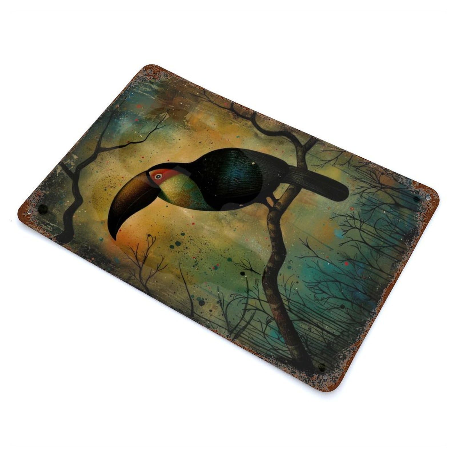 Rust Effect Toucan Painting Vintage Rust Metal Sign 11.8"x7.9", Farmhouse Wall Decor for Basement, Hobby Room And Garage Decor