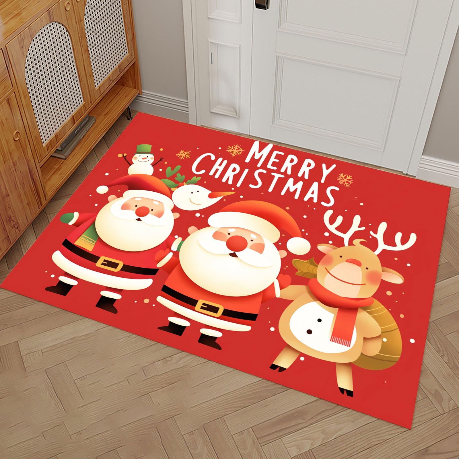 Felpudo de Dibujos Animados, Alfombra Papá Noel Reno para Entrada, Felpudo Entrada Casa 80x120cm, Alfombra de Puerta de Entrada, Lavables, Decorativo Casa, Rojo