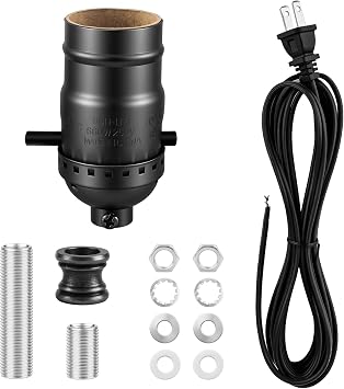 Black Lamp Rewire Kit, Lamp Socket Replacement, DIY Lamp Making Kit with 12 Feet Matching Cord and Essential Hardware, Lamp Parts for Repair Table Lamps and Floor Lamps