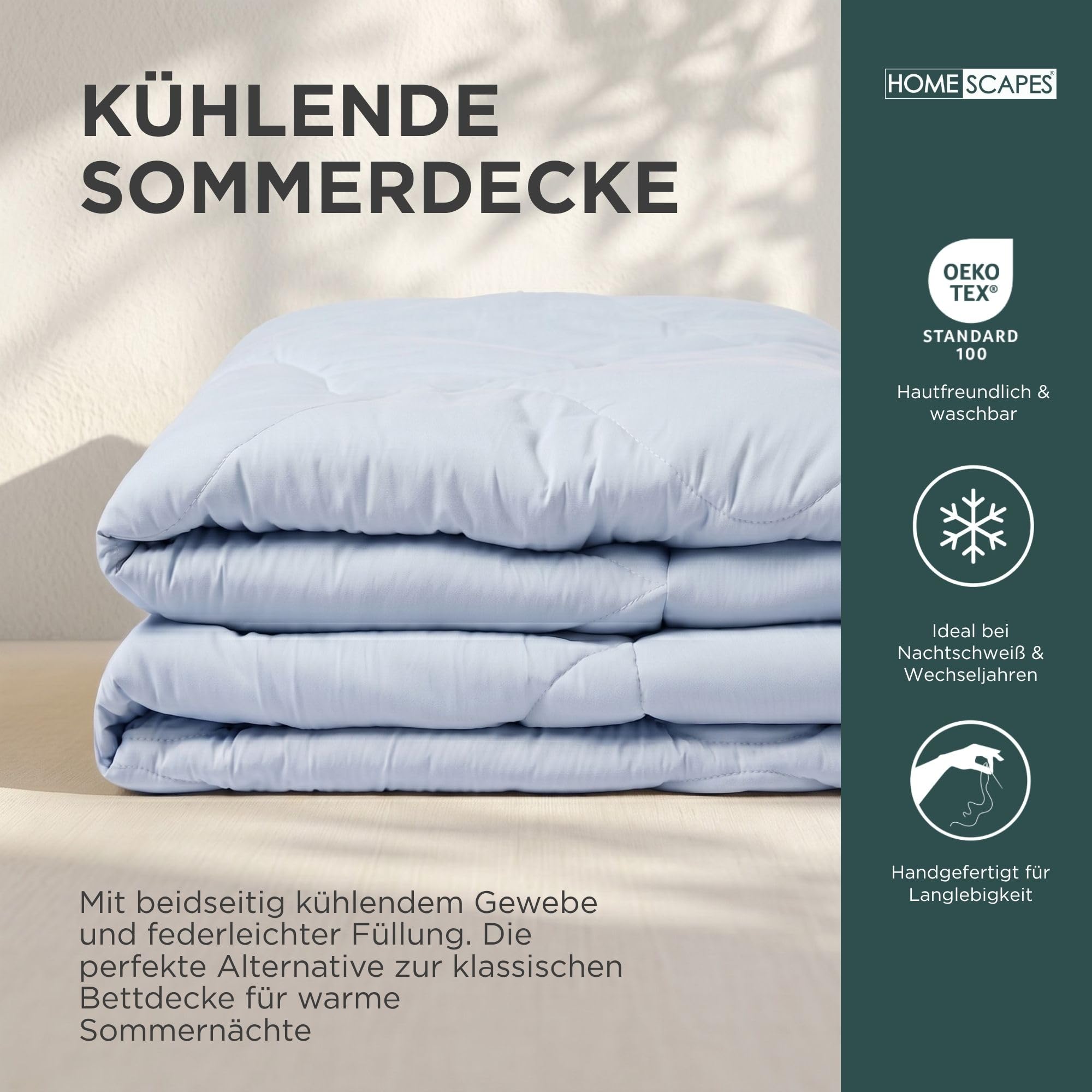 Homescapes Kühldecke Bett – leichte Bettdecke ohne Bezug 135x200 cm – bezuglose waschbare Bettdecke Sommer, Oeko-TEX